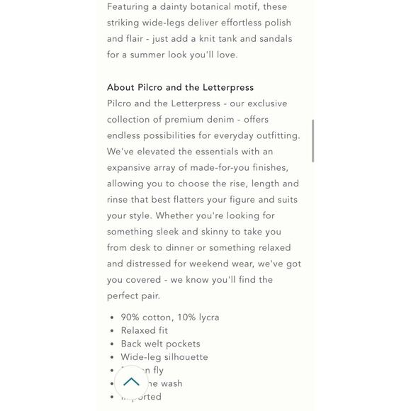 PILCRO Anthropologie Water Lily Jeans Pant •27• Botanical Floral High Wide Leg - Picture 3 of 13